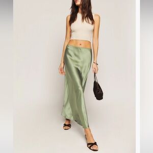 Reformation Layla Silk Skirt in Artichoke